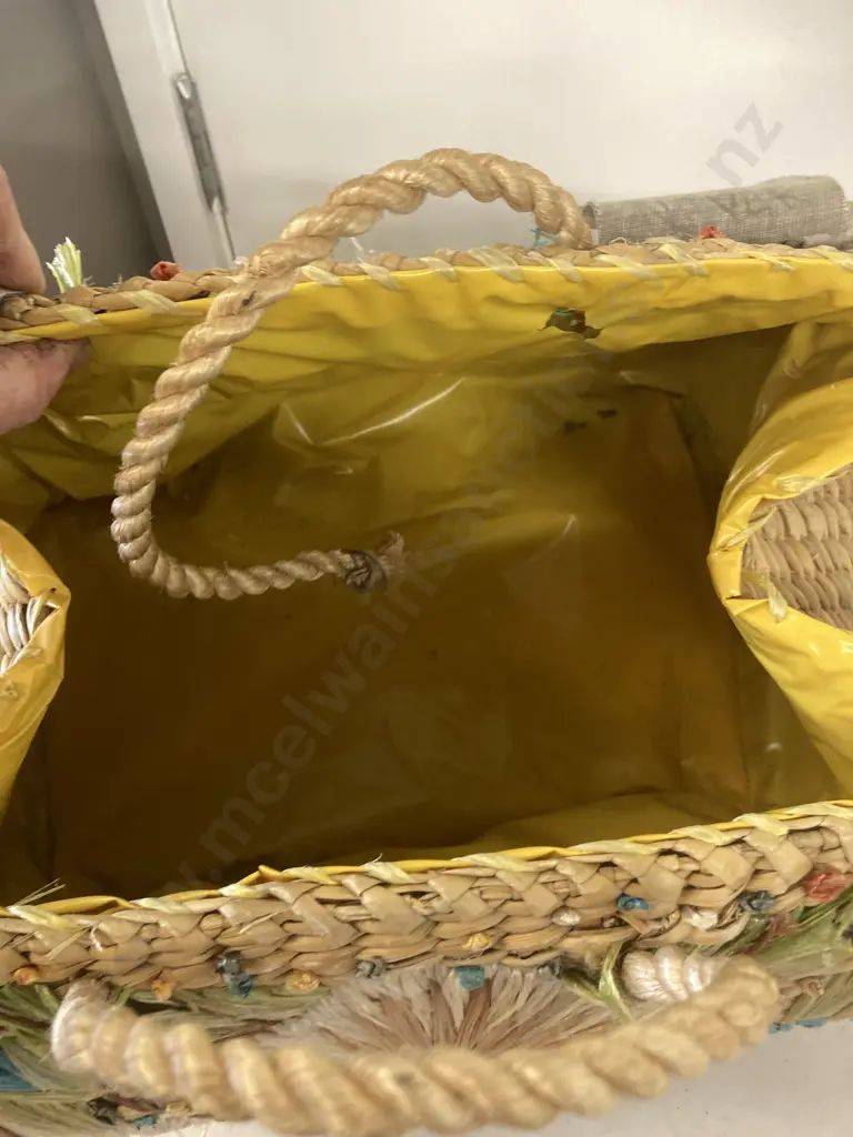 Givenchy Dust Bag & a Vintage Multi Colour Large Woven Flowers Seagrass Basket, Lined (Both As Found Condition) Image 1++