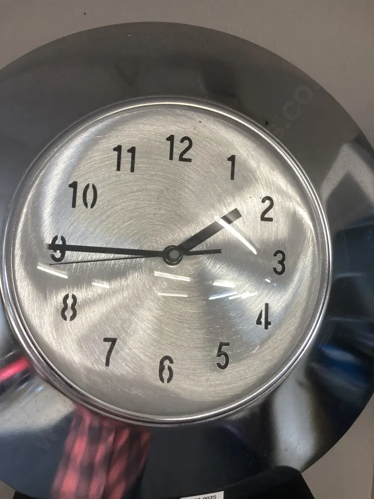 Polished Metal Wall Clock, Pierced Numbers, Quartz Battery Operated. Dia36cm Image 1++