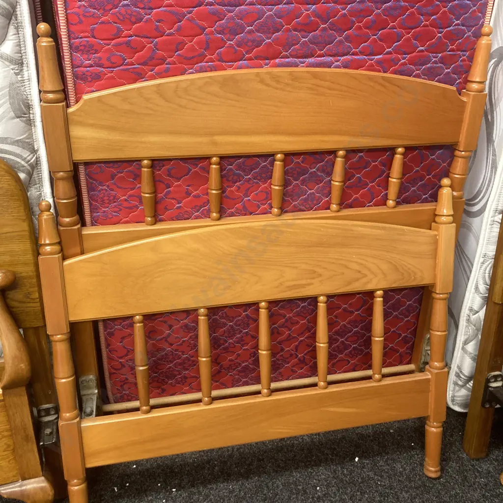 Single Size Bed - Rimu Bed Ends With Rails & Innersprung Mattress & Base Image 1++