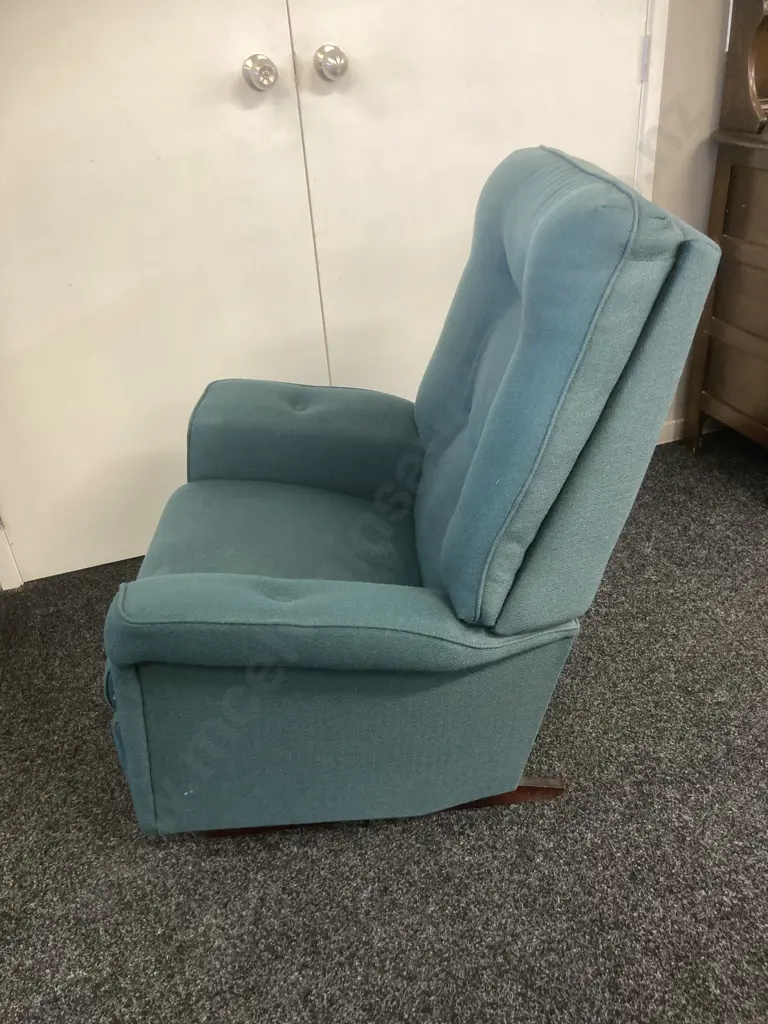 Vintage Green Fabric Button Back Rocker Recliner Image 1++
