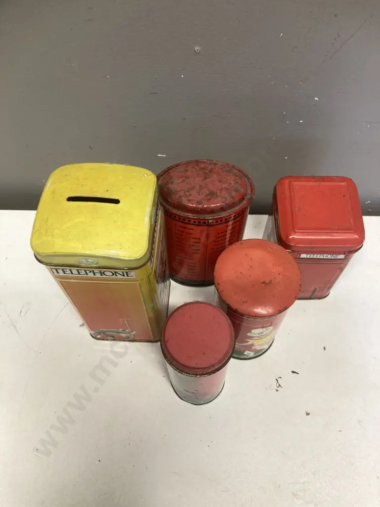 Vintage Telephone Box Tins, Post Box / Money Box Etc (sold with 12) Image 1++