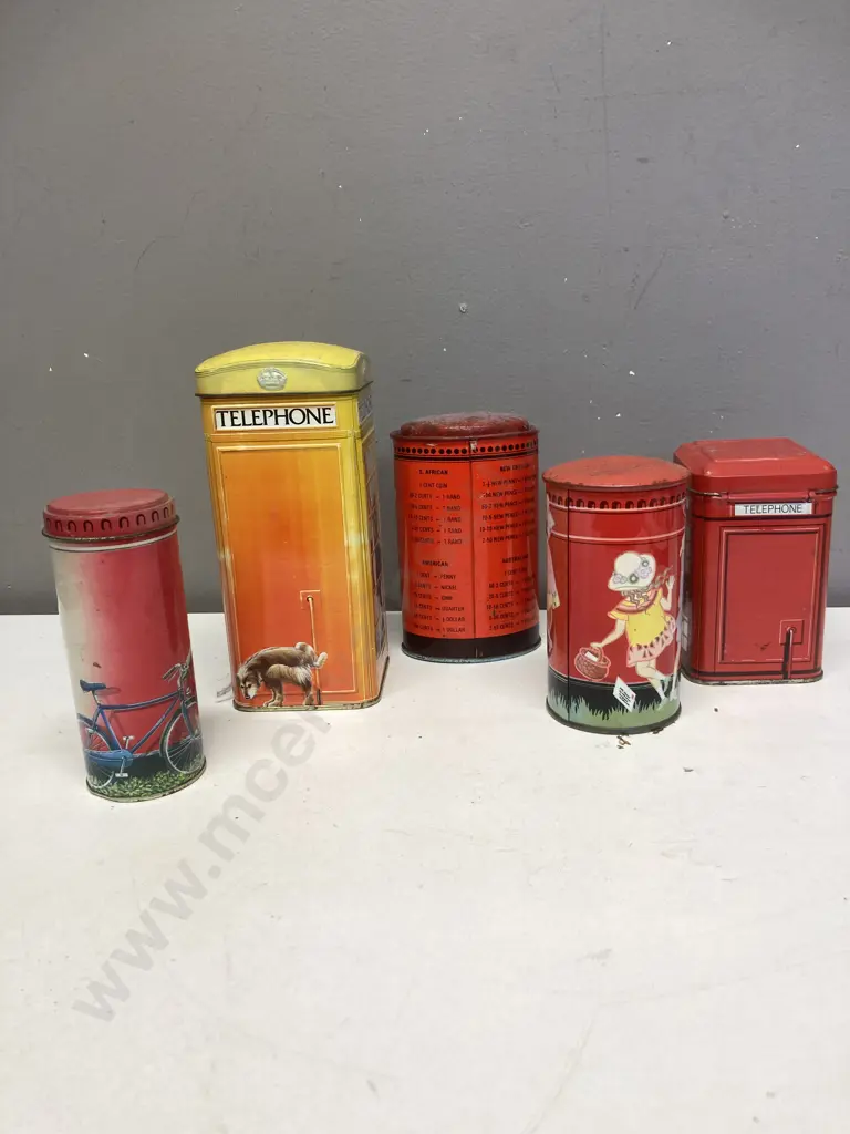 Vintage Telephone Box Tins, Post Box / Money Box Etc (sold with 12) Image 1++