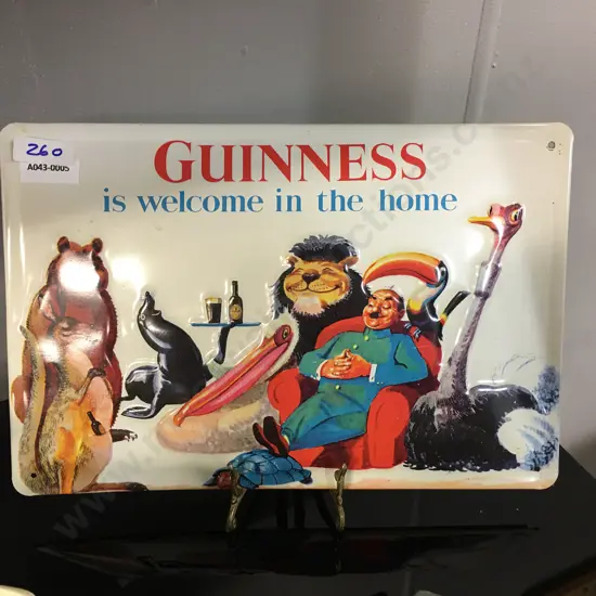 Embossed Tin Animals "Guinness Is Welcome" Sign. 20 x 30cm