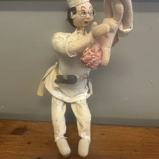 Vintage Roldan Doctor & Baby Soft Sculpture Cloth Doll With Original Tag,1950s Barcelona Spain. 29cm