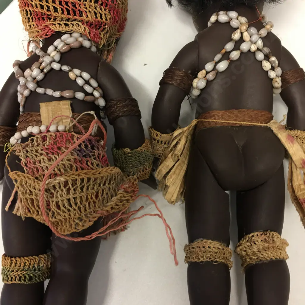Pair of Vintage 1970s Papua New Guinea Rubber Dolls in Traditional Costumes. 34cm Image 1++