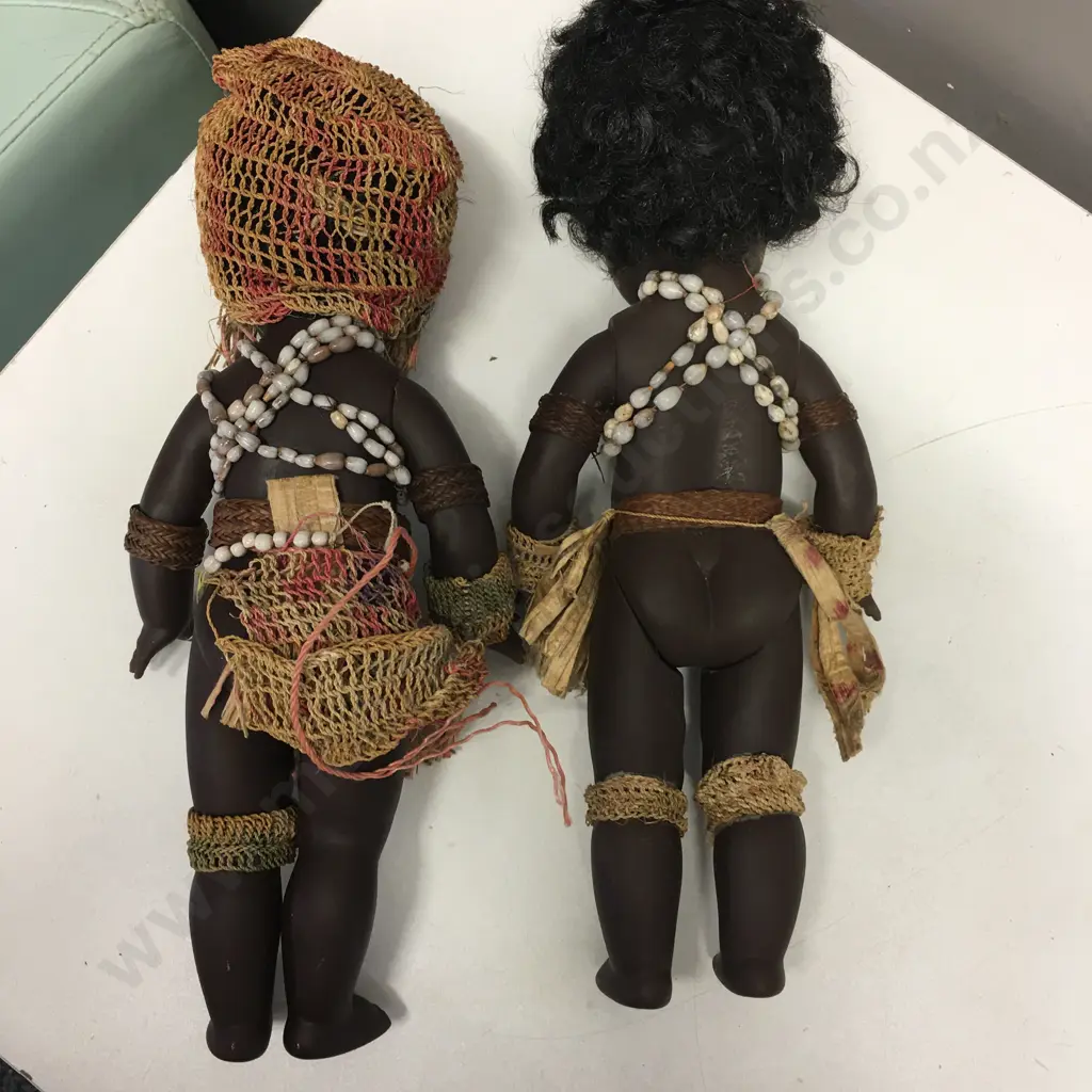 Pair of Vintage 1970s Papua New Guinea Rubber Dolls in Traditional Costumes. 34cm Image 1++