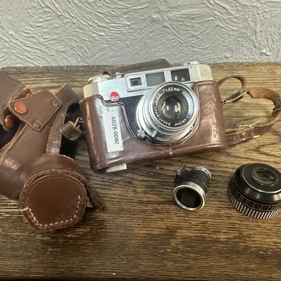 Vintage Pax M43 45mm Camera Japan With Luminor 1:2.8 45mm Lens, Telephoto Lens, Viewer & Cases