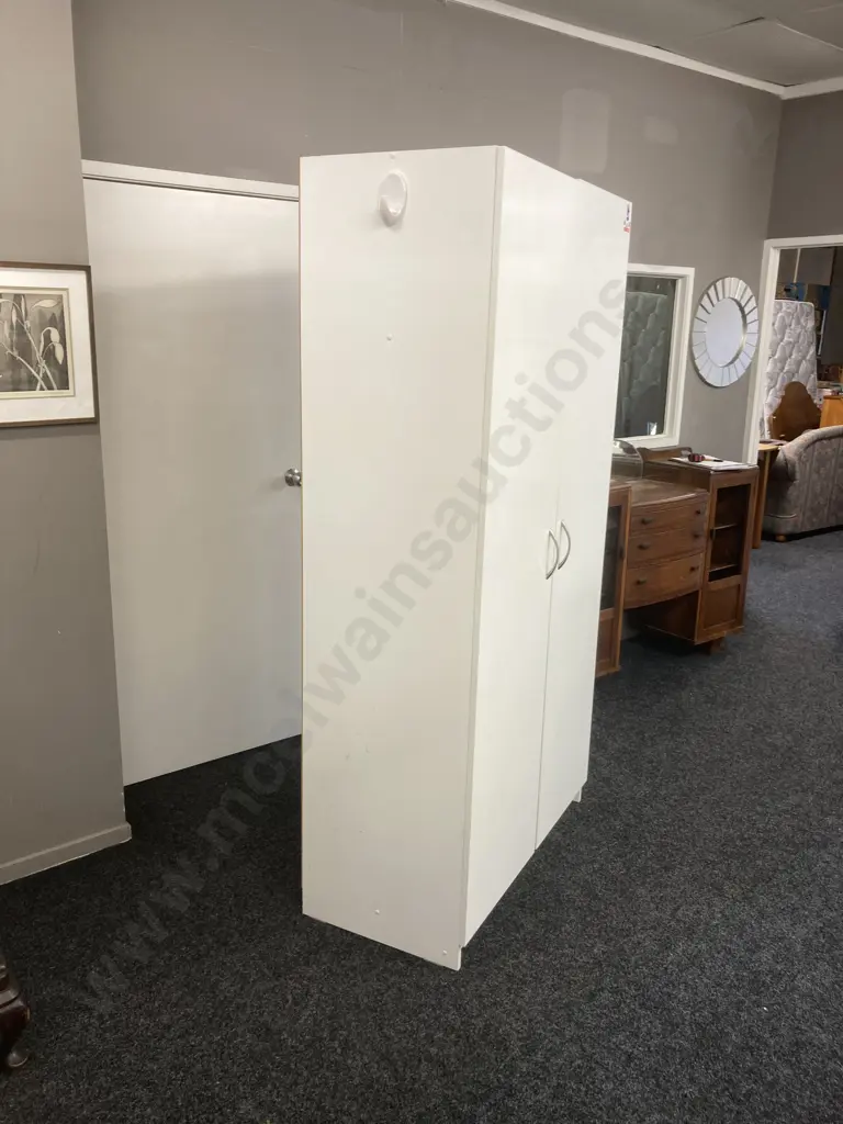 Mr Shelf White Double Door Storage Wardrobe. H196 W100 D50cm Image 1++