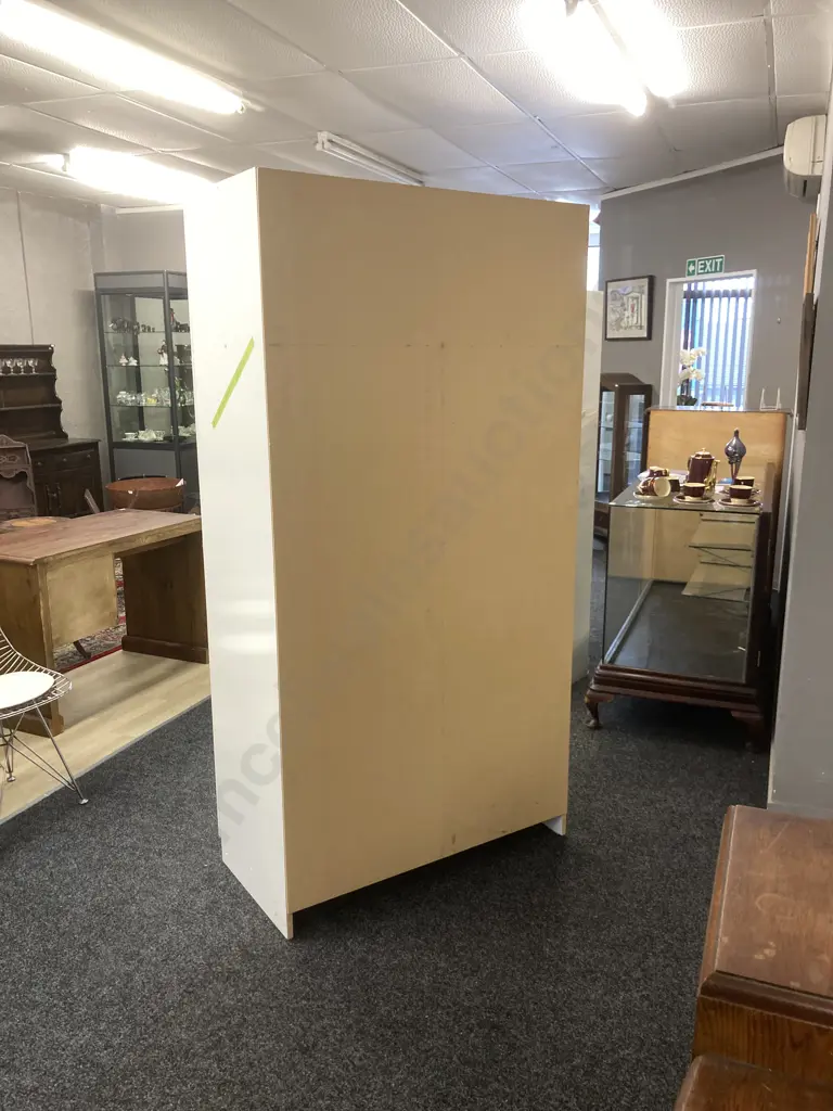 Mr Shelf White Double Door Storage Wardrobe. H196 W100 D50cm Image 1++