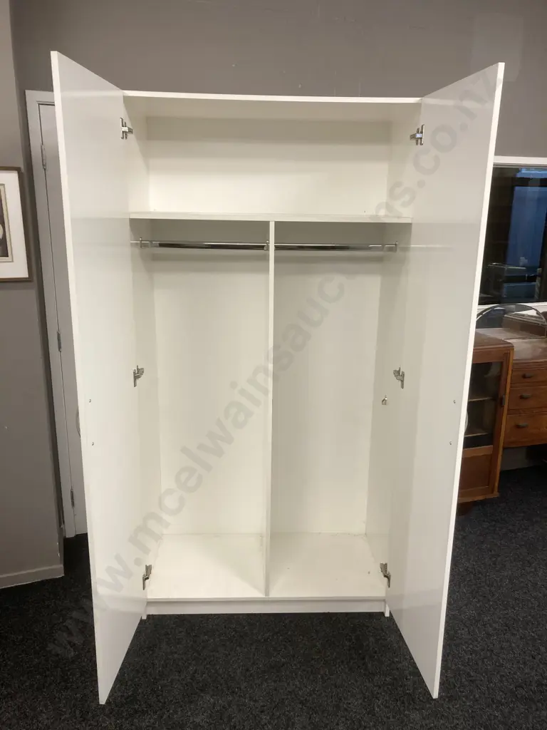 Mr Shelf White Double Door Storage Wardrobe. H196 W100 D50cm Image 1++