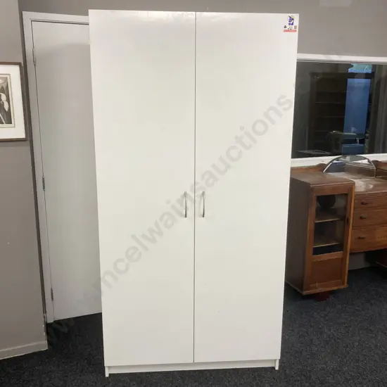 Mr Shelf White Double Door Storage Wardrobe. H196 W100 D50cm