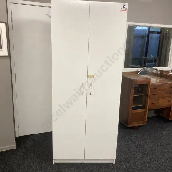 Mr Shelf White Double Door Utility Storage Cupboard. H196 W80 D42.5cm