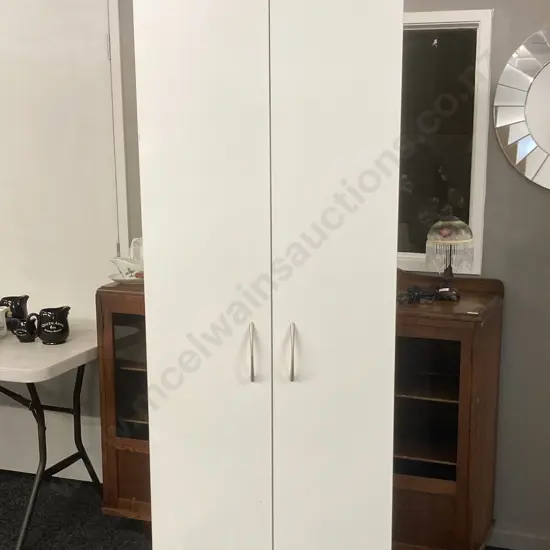 Mr Shelf White Double Door Utility Storage Cupboard. H196 W58 D42.5cm