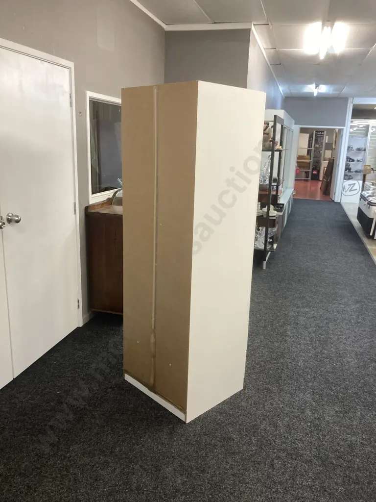 White Double Door Storage Cupboard With 2 Drawers In Base. H181 W60 D52.5cm Image 1++