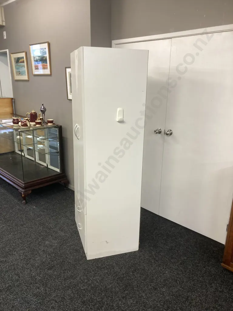White Double Door Storage Cupboard With 2 Drawers In Base. H181 W60 D52.5cm Image 1++