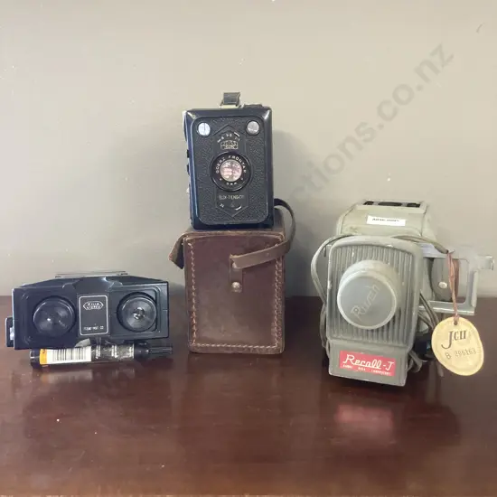 Rare 1970s Itzuki Japan Stitz Model SV-1 Stereoscope, Zeiss Ikon Box-Tengor Box Camera & Case, Recall-J Slide Projector