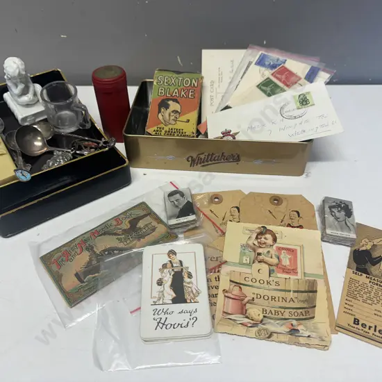 Selection of Vintage Items - Pewter Pendant, Stamps, Postcards Etc