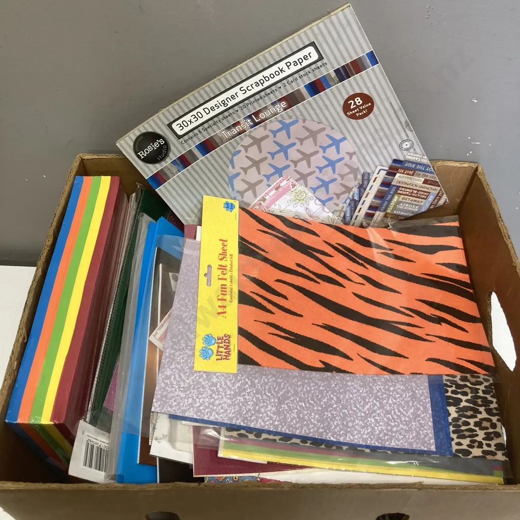 Box lot Assorted Coloured Paper, Craft Items Etc Image 1++