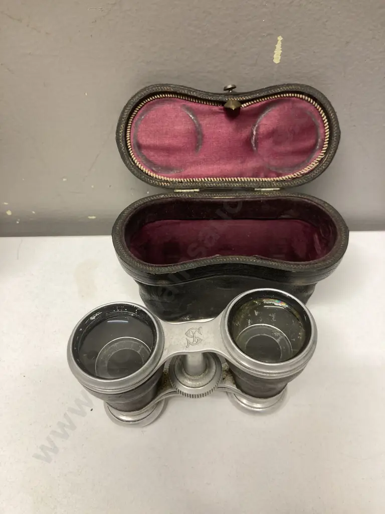 Antique Opera Glasses With Case, Turned Wooden Candlesticks, Boxed Cutlery Etc Image 1++
