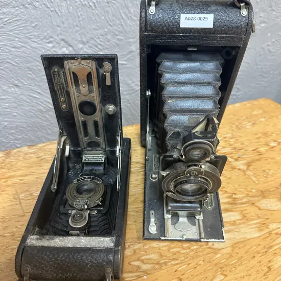 Vintage Kodak No2-C Autographic Kodak Jr With Leather Case & No-1A Autographic Kodak Jr Folding Cameras