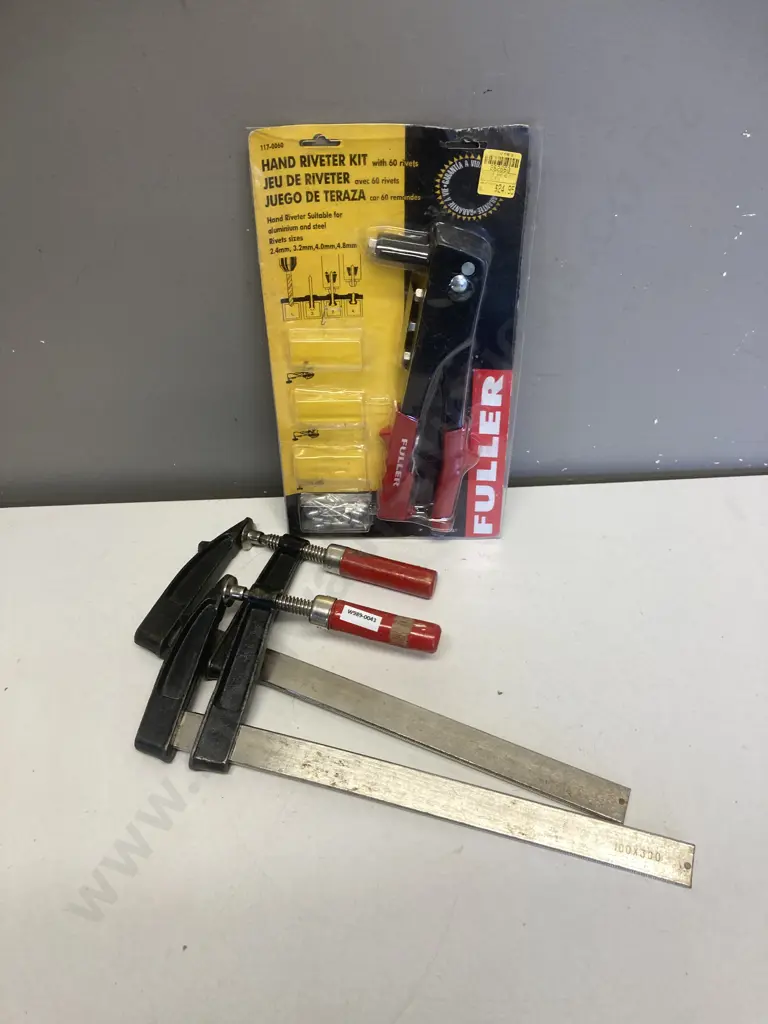 Pair of 100 x 30 F-Clamps & Fuller Hand Riveter Image 1++