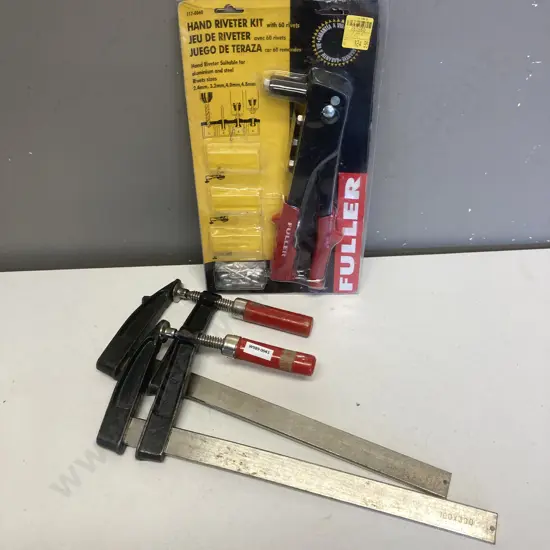 Pair of 100 x 30 F-Clamps & Fuller Hand Riveter
