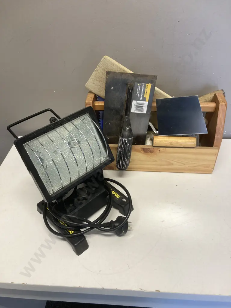 Wooden Caddy, Trowels Etc With Halogen Flood Light Image 1++