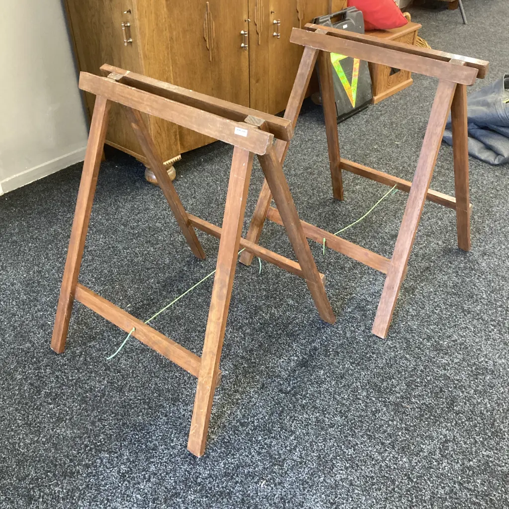 Pair of Vintage Wooden Wallpapering Table Trestles Image 1++