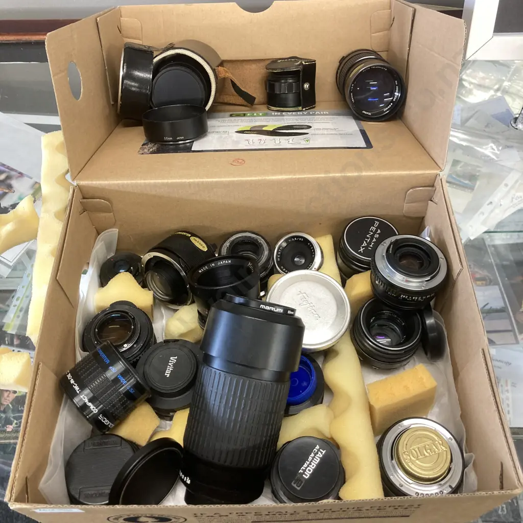 Box Assorted Camera Lenses, Converters Etc Image 1++
