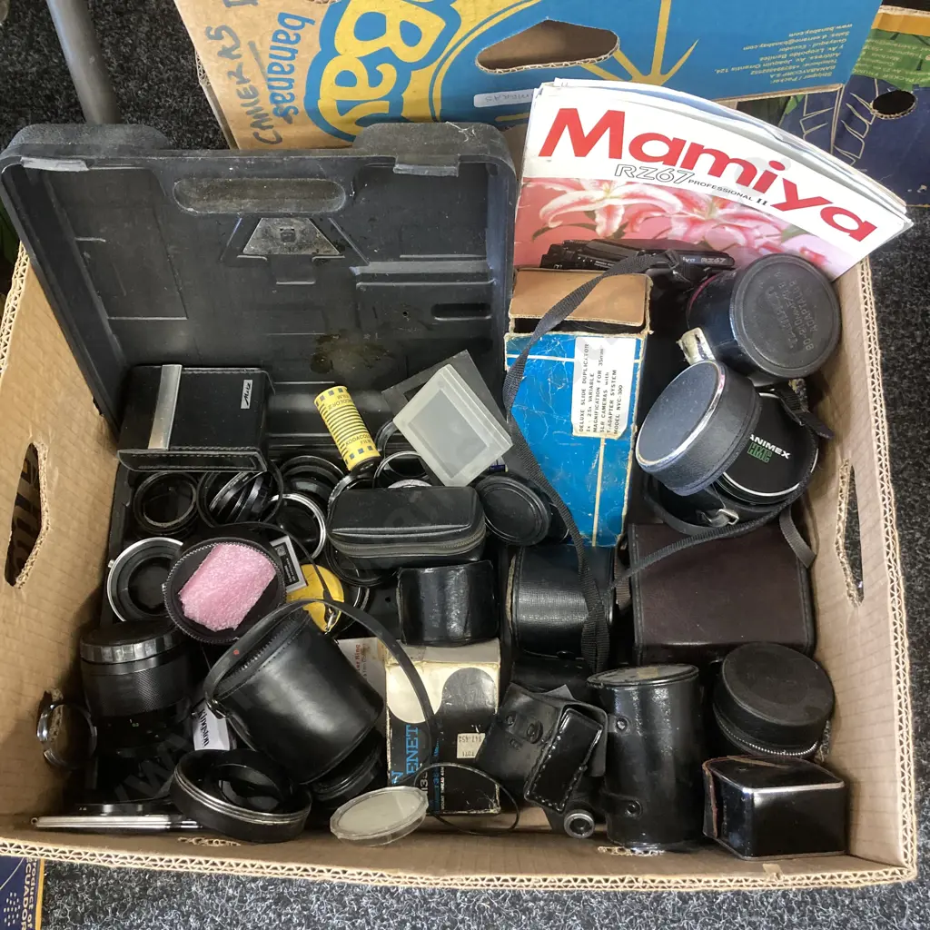 Box Assorted Camera Items Etc Image 1++