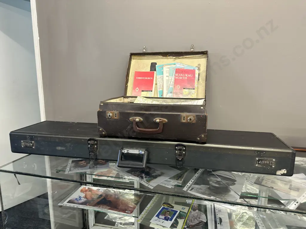 Hard Gun Case H11 W122 D26cm (As Found), Vintage Suitcase With Assorted Maps Image 1++