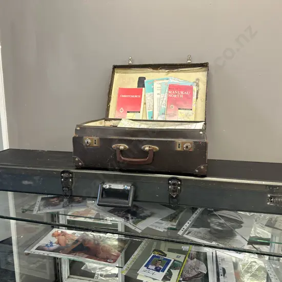 Hard Gun Case H11 W122 D26cm (As Found), Vintage Suitcase With Assorted Maps