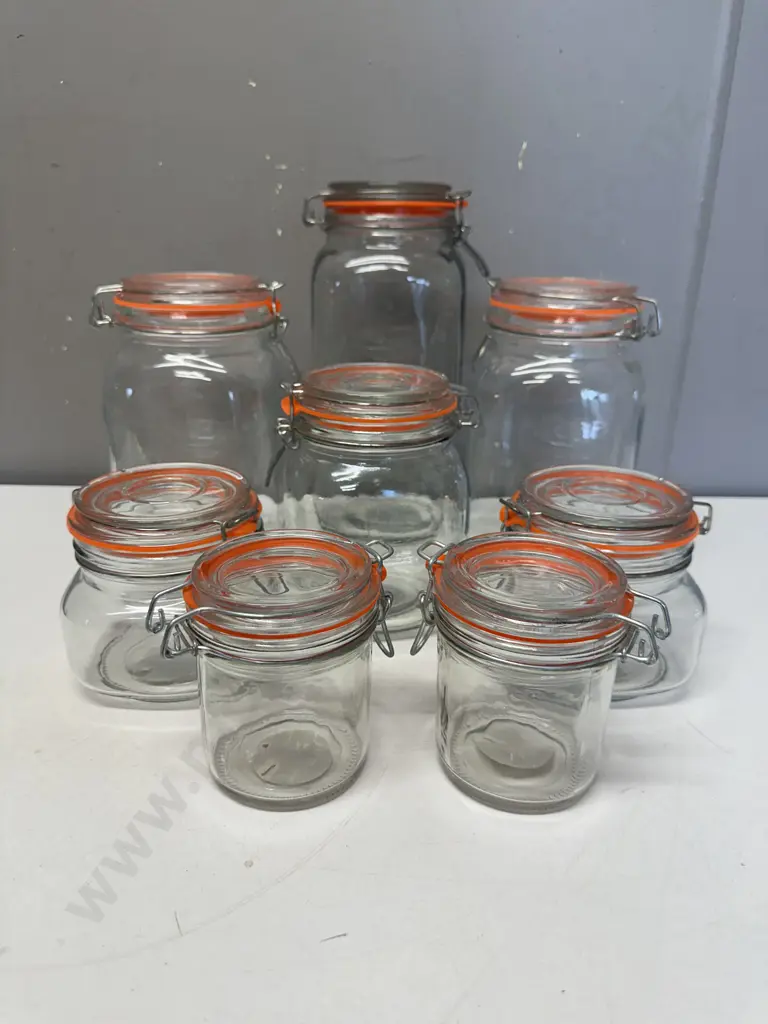 Clip Lid Glass Canisters x 8 - Assorted Sizes 260ml to 2.2 Litre Image 1++