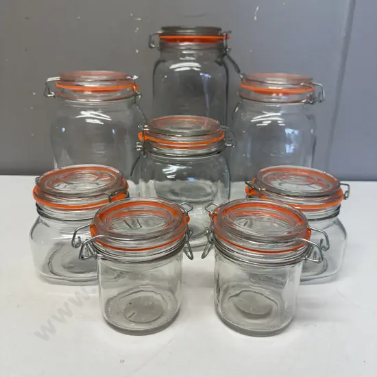 Clip Lid Glass Canisters x 8 - Assorted Sizes 260ml to 2.2 Litre