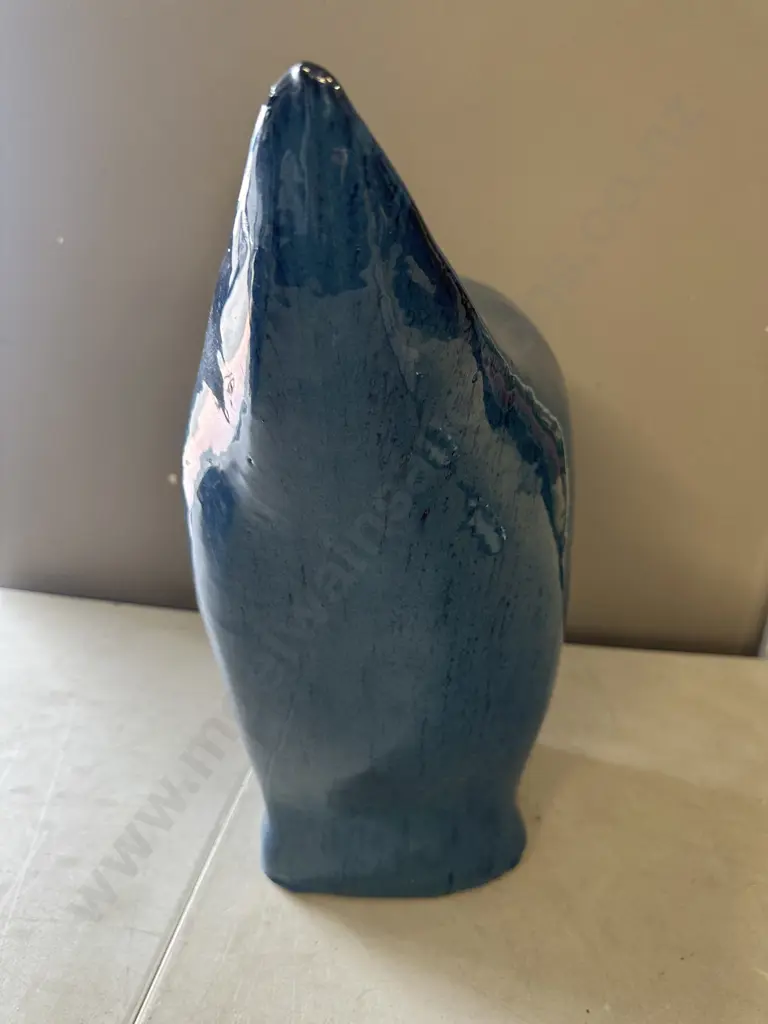 Large Glazed Blue Terracotta Cat Figurine H46,L55cm. Image 1++
