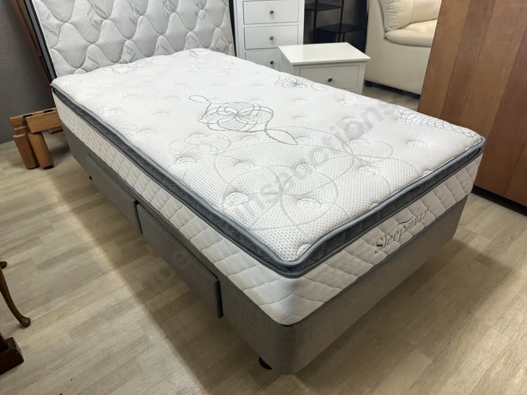 Sleepmax King Single Mattress & Base with 2 Drawers, With Pillows & Sheet Set Image 1++