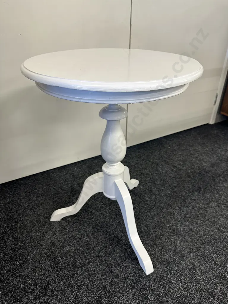 Vintage Teak Round Side Table Painted White. 66 x 50cm Image 1++
