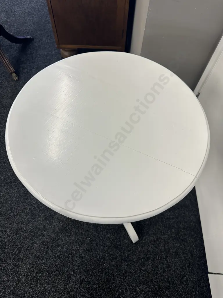 Vintage Teak Round Side Table Painted White. 66 x 50cm Image 1++