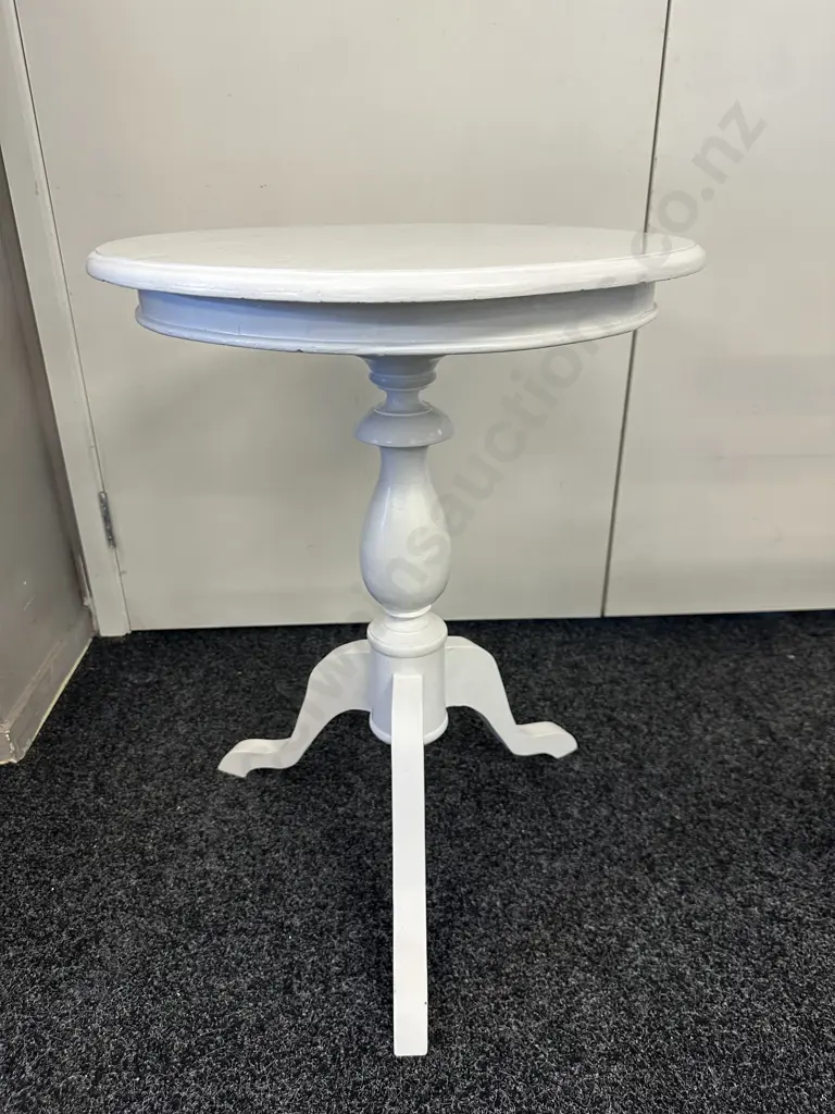 Vintage Teak Round Side Table Painted White. 66 x 50cm Image 1++