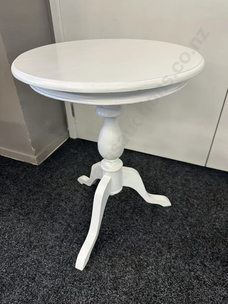 Vintage Teak Round Side Table Painted White. 66 x 50cm Image 1++