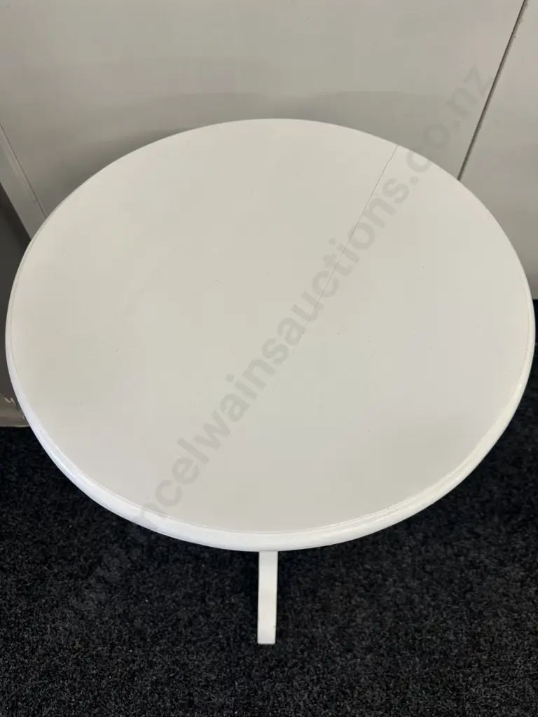 Vintage Teak Round Side Table Painted White. 66 x 50cm Image 1++