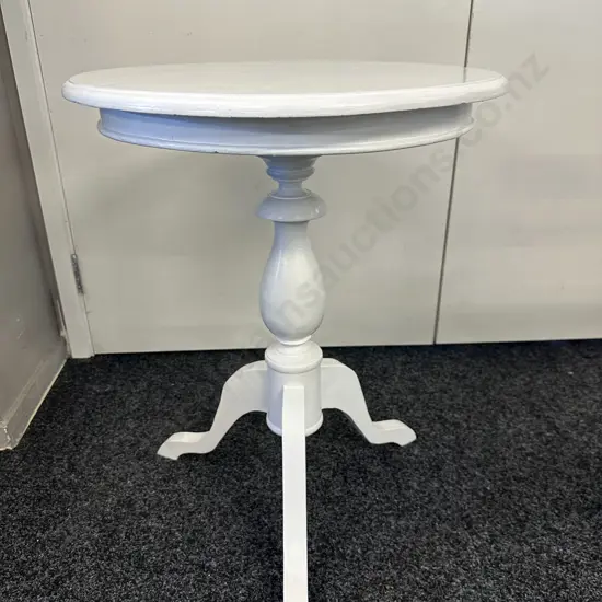 Vintage Teak Round Side Table Painted White. 66 x 50cm
