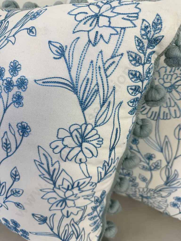 Pair Of Pale Blue & White Floral Cushions Image 1++