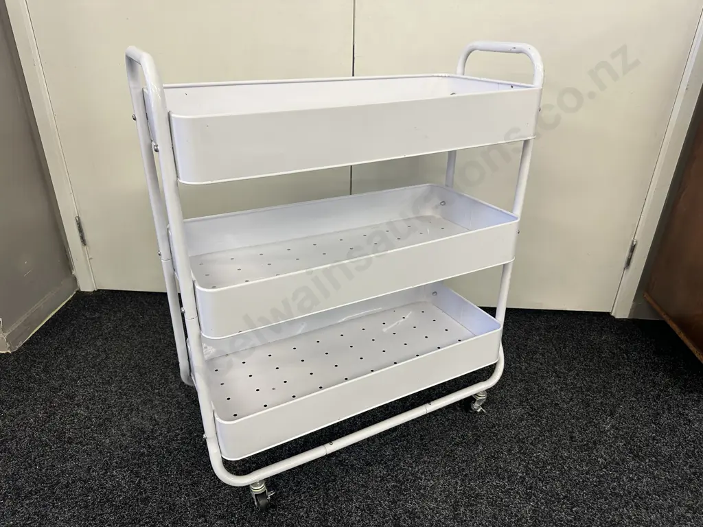 Mobile White 3 Tier Storage Trolley. H80 W70 D31cm Image 1++