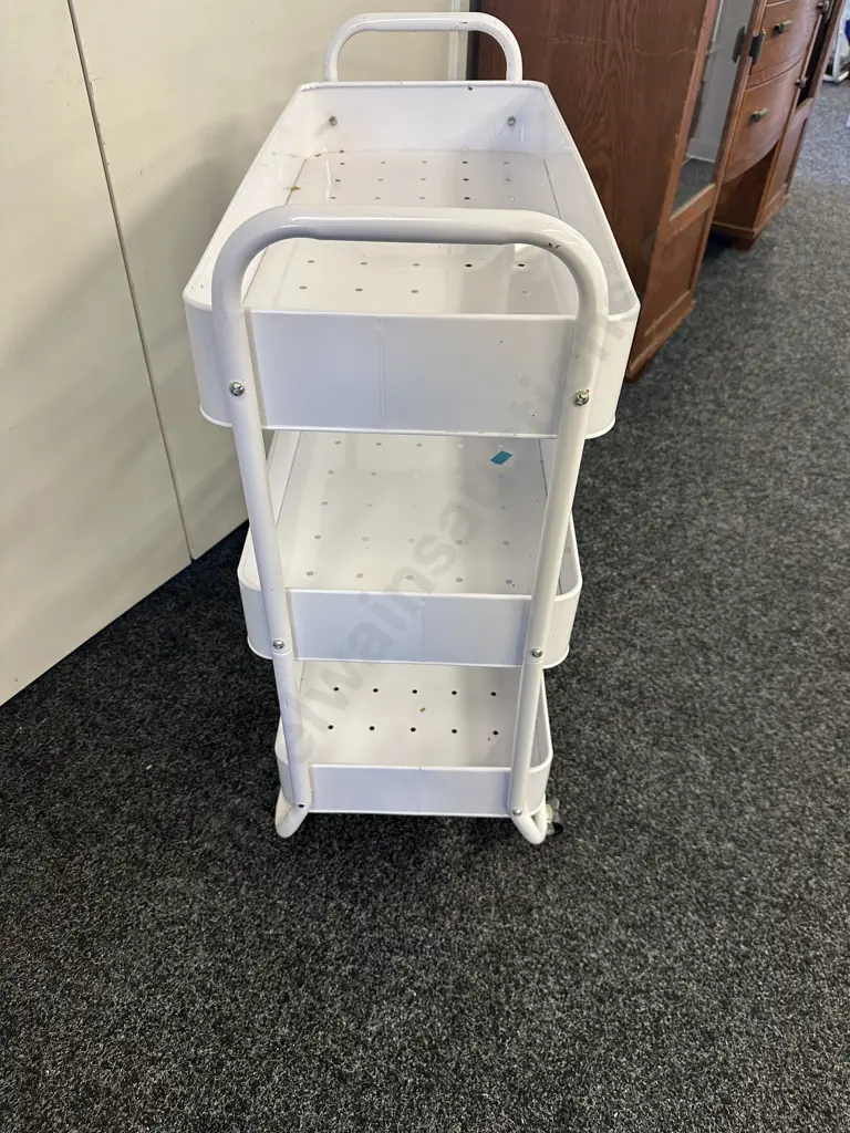 Mobile White 3 Tier Storage Trolley. H80 W70 D31cm Image 1++