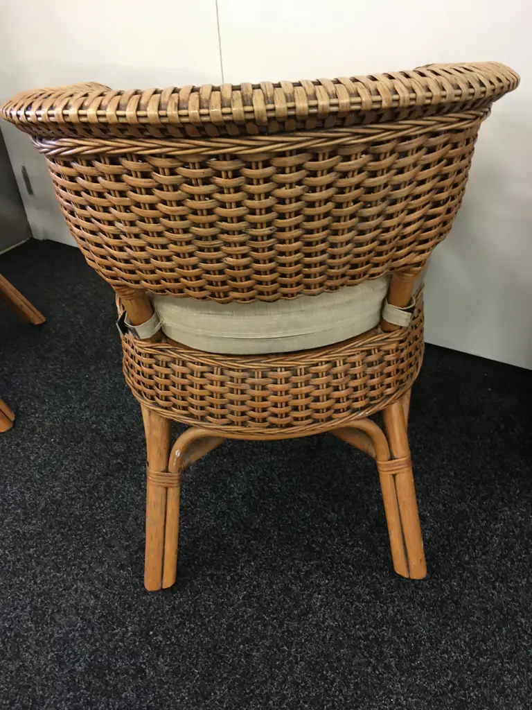 Pair of Woven Cane Patio Tub Chairs With Coffee Colour Squabs Image 1++