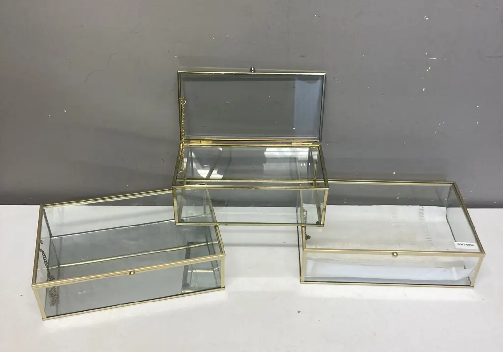 Lot of 3 Glass & Brass Display Cases Image 1++