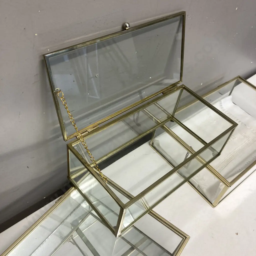 Lot of 3 Glass & Brass Display Cases Image 1++