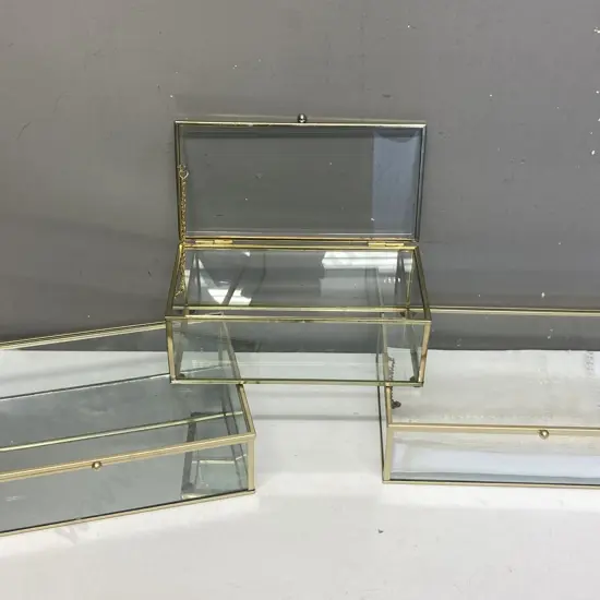 Lot of 3 Glass & Brass Display Cases