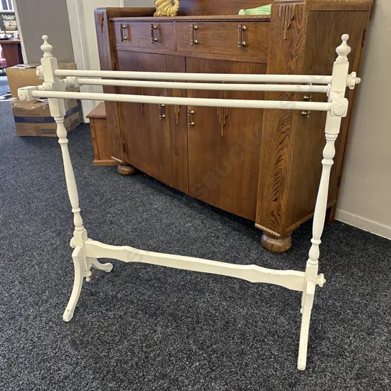 White Ornate Freestanding Towel Rail. 91 x 88cm